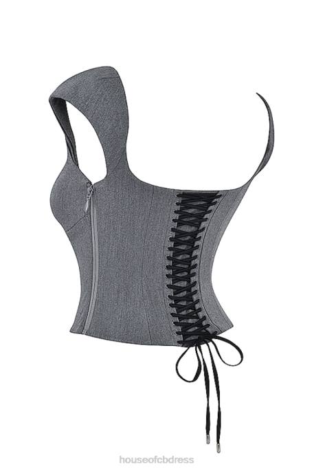 House of CB Rowena Grey Lace Back Corset Clothing 4H6N14
