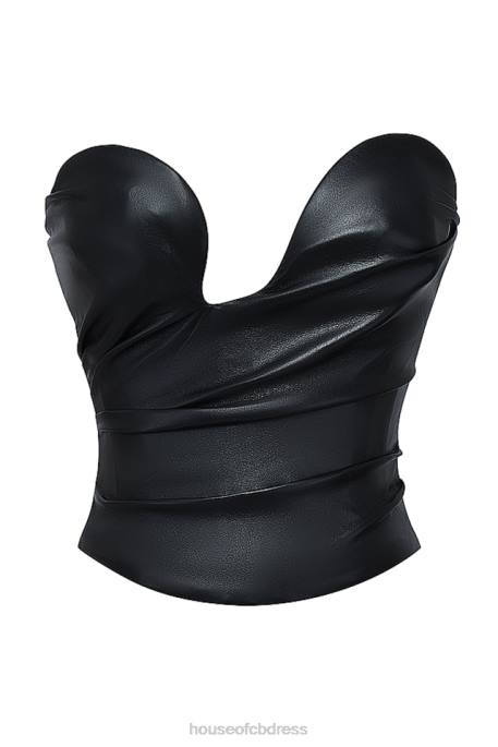 House of CB Saffira Black Plunge Vegan Leather Corset Clothing 4H6N4