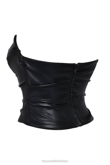House of CB Saffira Black Plunge Vegan Leather Corset Clothing 4H6N4