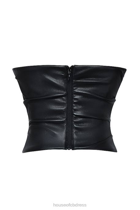 House of CB Saffira Black Plunge Vegan Leather Corset Clothing 4H6N4