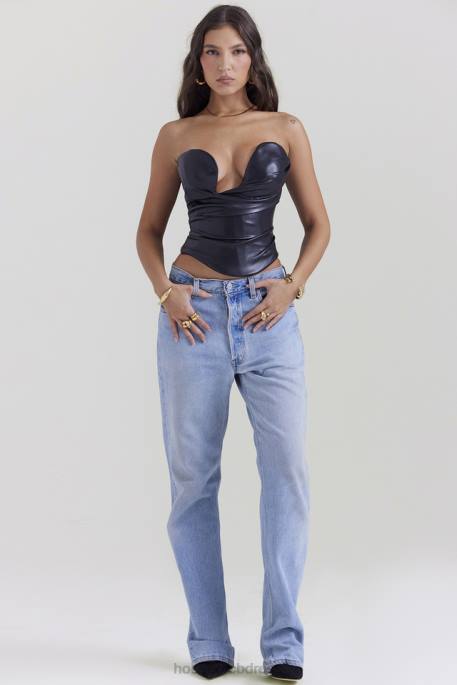 House of CB Saffira Black Plunge Vegan Leather Corset Clothing 4H6N4