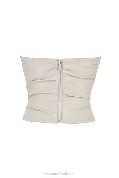 House of CB Saffira Fog Plunge Vegan Leather Corset Clothing 4H6N50