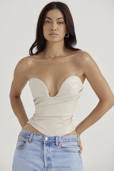 House of CB Saffira Fog Plunge Vegan Leather Corset Clothing 4H6N50