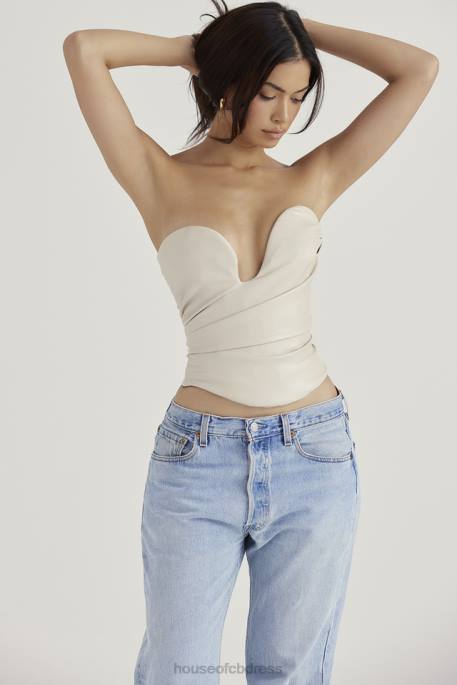 House of CB Saffira Fog Plunge Vegan Leather Corset Clothing 4H6N50