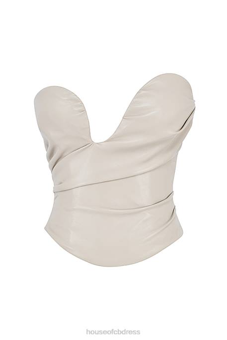 House of CB Saffira Fog Plunge Vegan Leather Corset Clothing 4H6N50