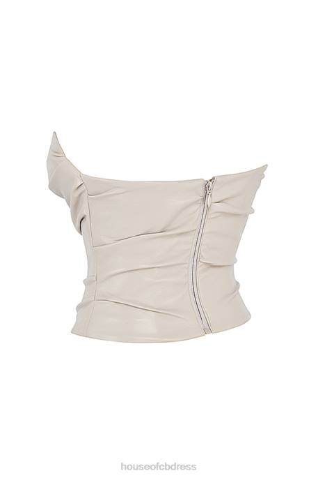 House of CB Saffira Fog Plunge Vegan Leather Corset Clothing 4H6N50