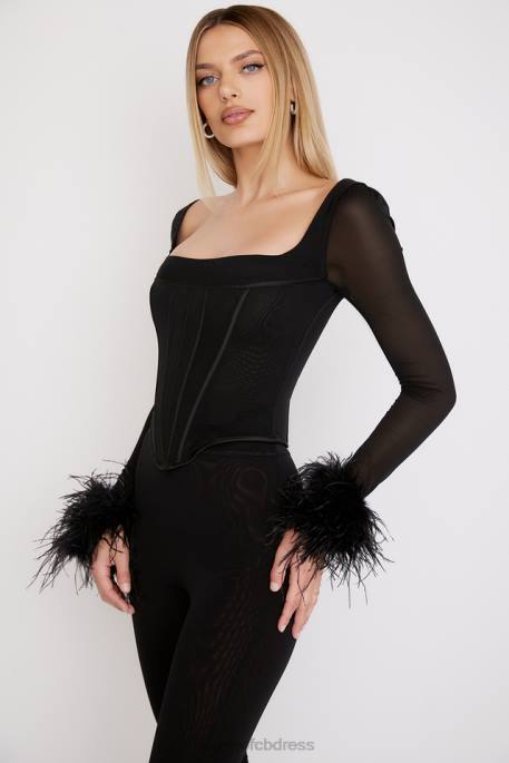 House of CB Stella Black Mesh Trimmed Corset Clothing 4H6N70