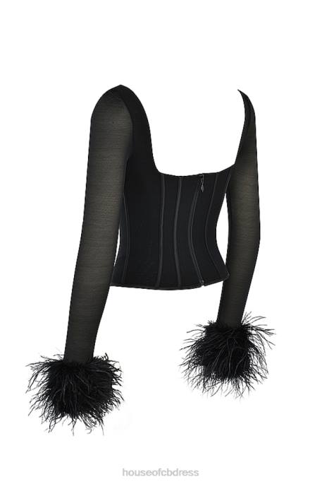 House of CB Stella Black Mesh Trimmed Corset Clothing 4H6N70