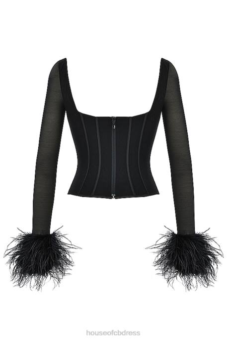 House of CB Stella Black Mesh Trimmed Corset Clothing 4H6N70