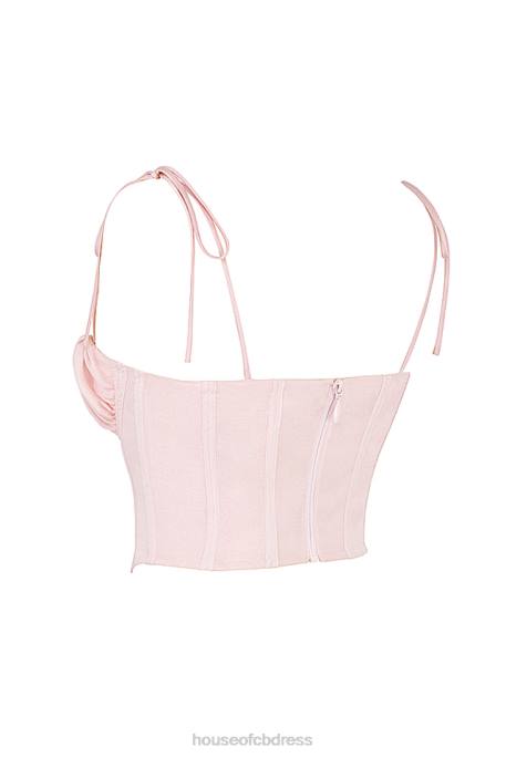 House of CB Willow Baby Pink Chiffon Gathered Bust Cropped Corset Clothing 4H6N81
