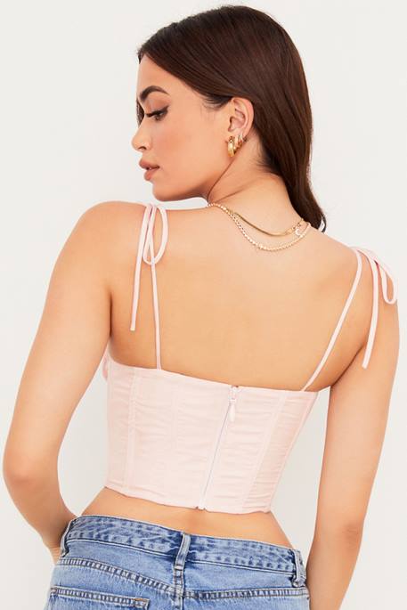 House of CB Willow Baby Pink Chiffon Gathered Bust Cropped Corset Clothing 4H6N81