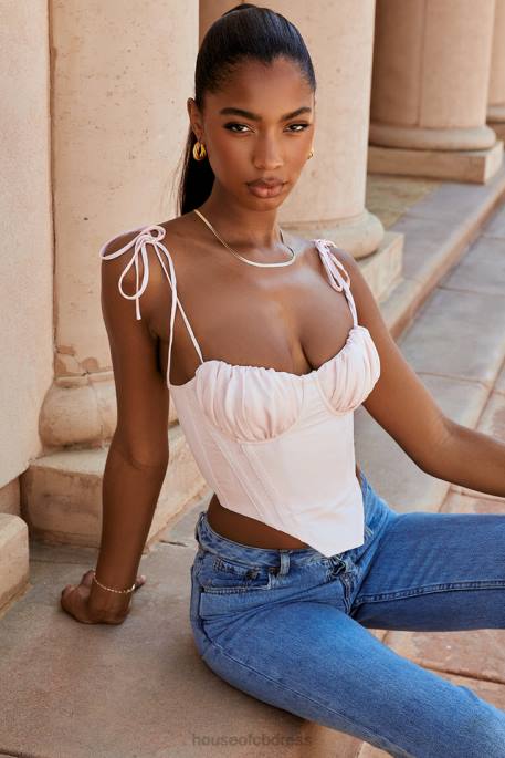 House of CB Willow Baby Pink Chiffon Gathered Bust Cropped Corset Clothing 4H6N81