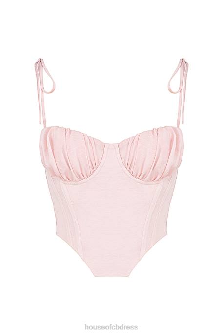 House of CB Willow Baby Pink Chiffon Gathered Bust Cropped Corset Clothing 4H6N81