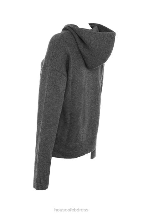 House of CB Jionni Charcoal Cashmere Blend Hoodie Clothing 4H6N650