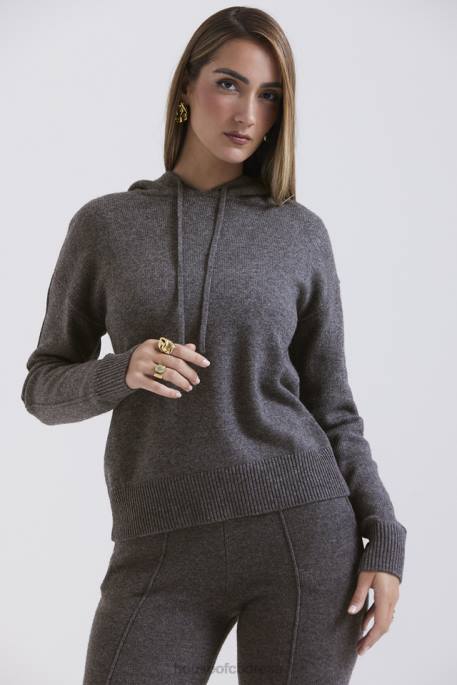 House of CB Jionni Charcoal Cashmere Blend Hoodie Clothing 4H6N650