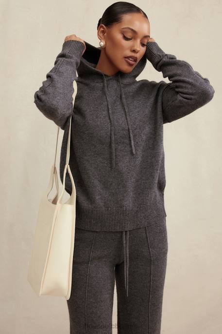 House of CB Jionni Charcoal Cashmere Blend Hoodie Clothing 4H6N650
