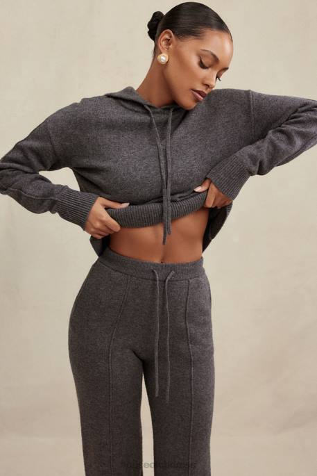 House of CB Jionni Charcoal Cashmere Blend Hoodie Clothing 4H6N650