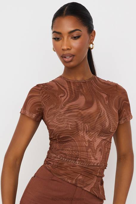 House of CB Claudie Cocoa Swirl Print Asymmetric T-shirt Clothing 4H6N751