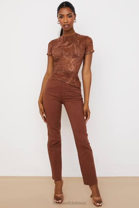 House of CB Claudie Cocoa Swirl Print Asymmetric T-shirt Clothing 4H6N751