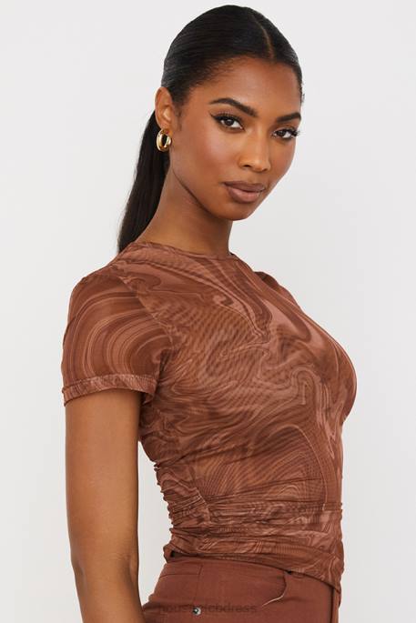 House of CB Claudie Cocoa Swirl Print Asymmetric T-shirt Clothing 4H6N751