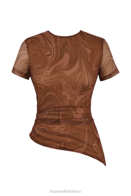 House of CB Claudie Cocoa Swirl Print Asymmetric T-shirt Clothing 4H6N751