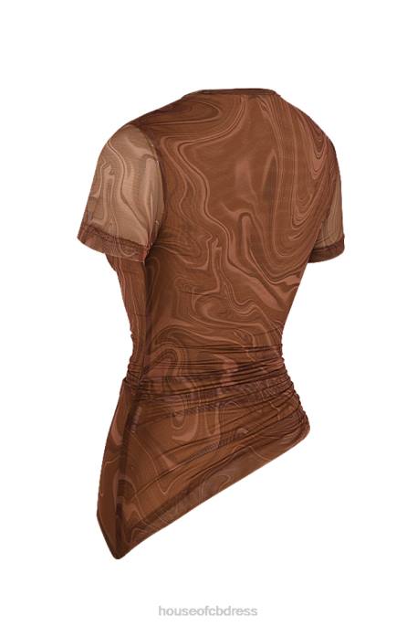 House of CB Claudie Cocoa Swirl Print Asymmetric T-shirt Clothing 4H6N751