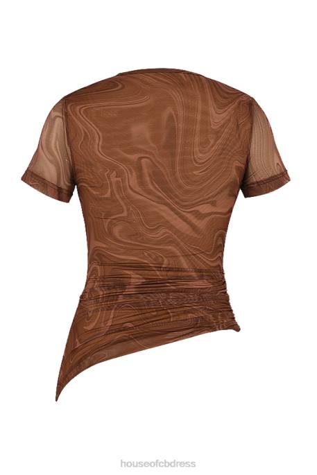 House of CB Claudie Cocoa Swirl Print Asymmetric T-shirt Clothing 4H6N751