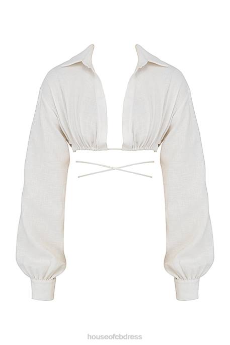 House of CB Iris Off White Wrap Around Cropped Shirt Clothing 4H6N741