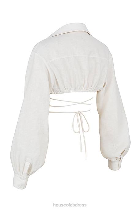 House of CB Iris Off White Wrap Around Cropped Shirt Clothing 4H6N741
