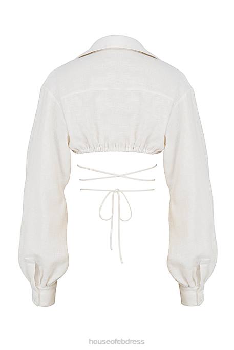 House of CB Iris Off White Wrap Around Cropped Shirt Clothing 4H6N741