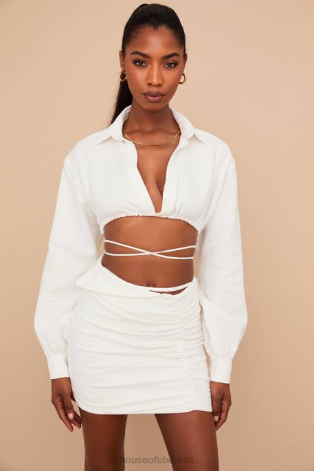 House of CB Iris Off White Wrap Around Cropped Shirt Clothing 4H6N741