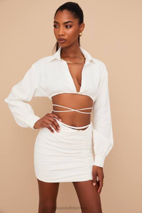 House of CB Iris Off White Wrap Around Cropped Shirt Clothing 4H6N741