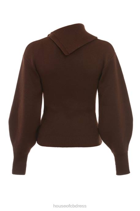 House of CB Adelita Chocolate Cashmere Blend Sweater Clothing 4H6N654