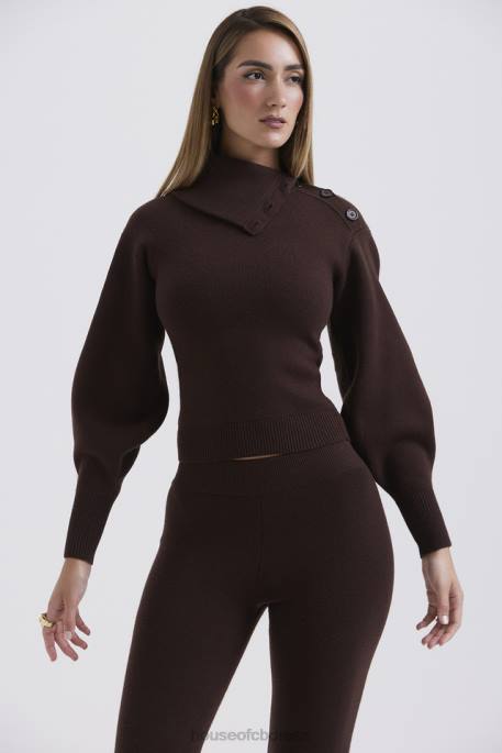 House of CB Adelita Chocolate Cashmere Blend Sweater Clothing 4H6N654
