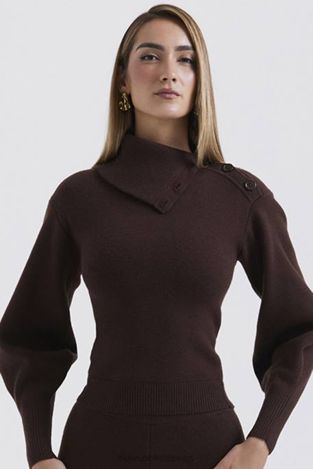 House of CB Adelita Chocolate Cashmere Blend Sweater Clothing 4H6N654