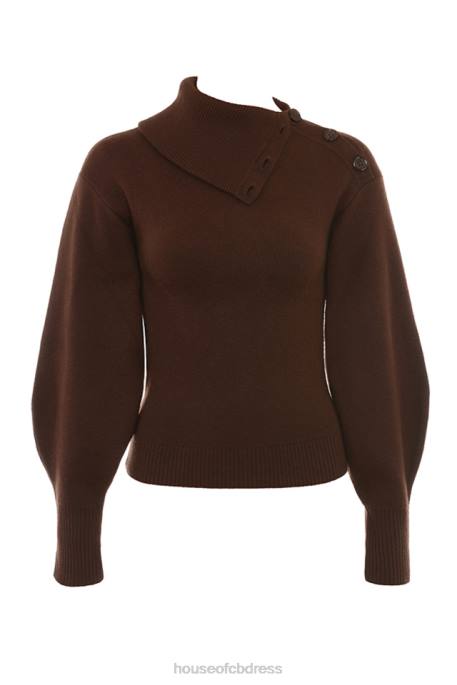 House of CB Adelita Chocolate Cashmere Blend Sweater Clothing 4H6N654