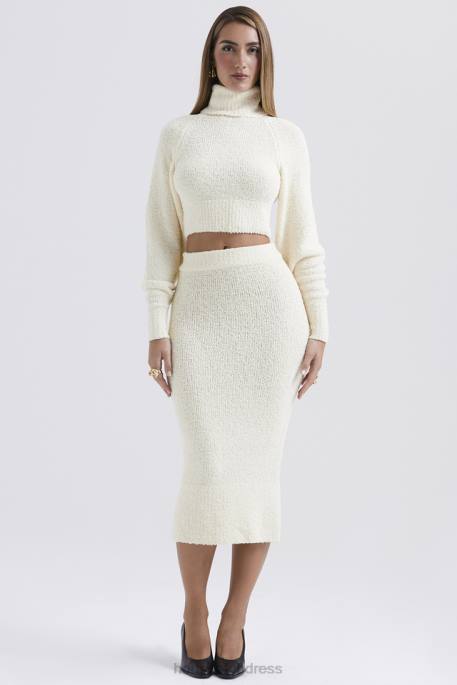 House of CB Nyala Cream Soft Boucle Knit Cropped Sweater Clothing 4H6N660