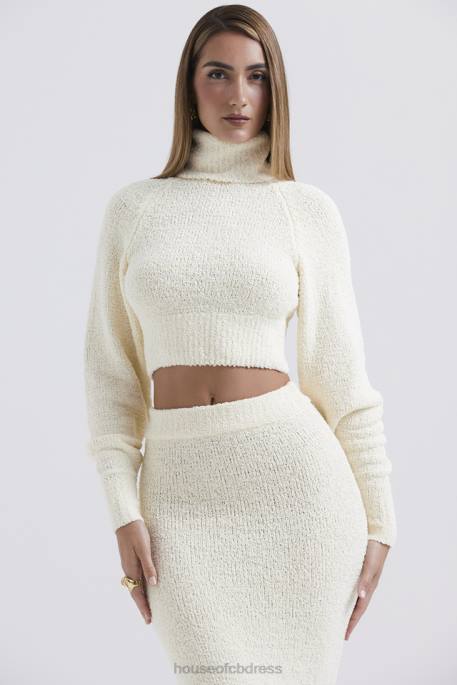 House of CB Nyala Cream Soft Boucle Knit Cropped Sweater Clothing 4H6N660