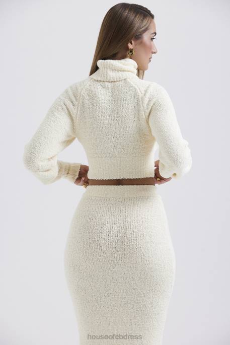 House of CB Nyala Cream Soft Boucle Knit Cropped Sweater Clothing 4H6N660