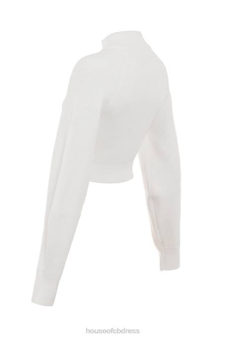 House of CB Reeva White Balloon Sleeve Ribbed Sweater Clothing 4H6N659