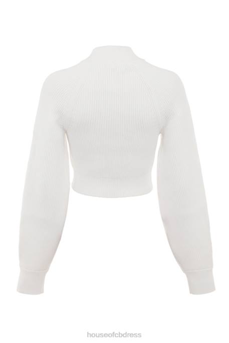 House of CB Reeva White Balloon Sleeve Ribbed Sweater Clothing 4H6N659