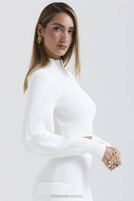 House of CB Reeva White Balloon Sleeve Ribbed Sweater Clothing 4H6N659