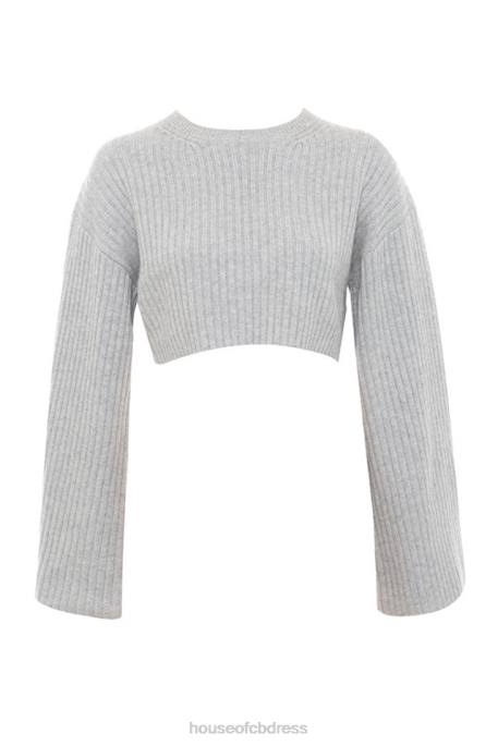 House of CB Shana Grey Oversized Crop Ribbed Sweater Clothing 4H6N771