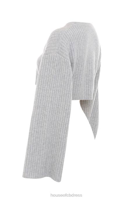 House of CB Shana Grey Oversized Crop Ribbed Sweater Clothing 4H6N771