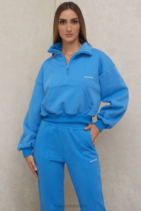 House of CB Mitch Blue Cropped Zip Front Sweatshirt Clothing 4H6N790