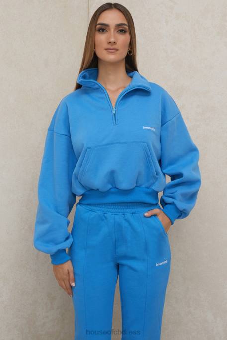 House of CB Mitch Blue Cropped Zip Front Sweatshirt Clothing 4H6N790