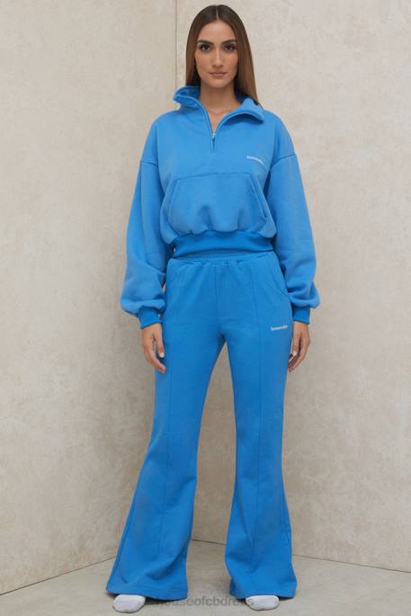 House of CB Mitch Blue Cropped Zip Front Sweatshirt Clothing 4H6N790