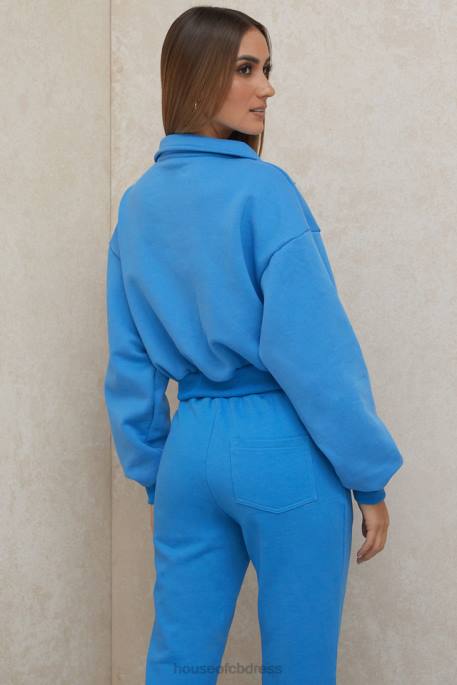 House of CB Mitch Blue Cropped Zip Front Sweatshirt Clothing 4H6N790