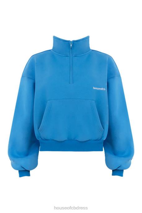 House of CB Mitch Blue Cropped Zip Front Sweatshirt Clothing 4H6N790