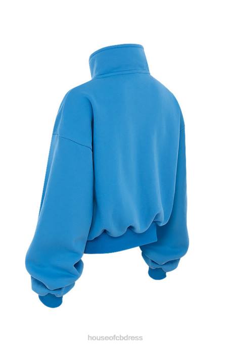 House of CB Mitch Blue Cropped Zip Front Sweatshirt Clothing 4H6N790